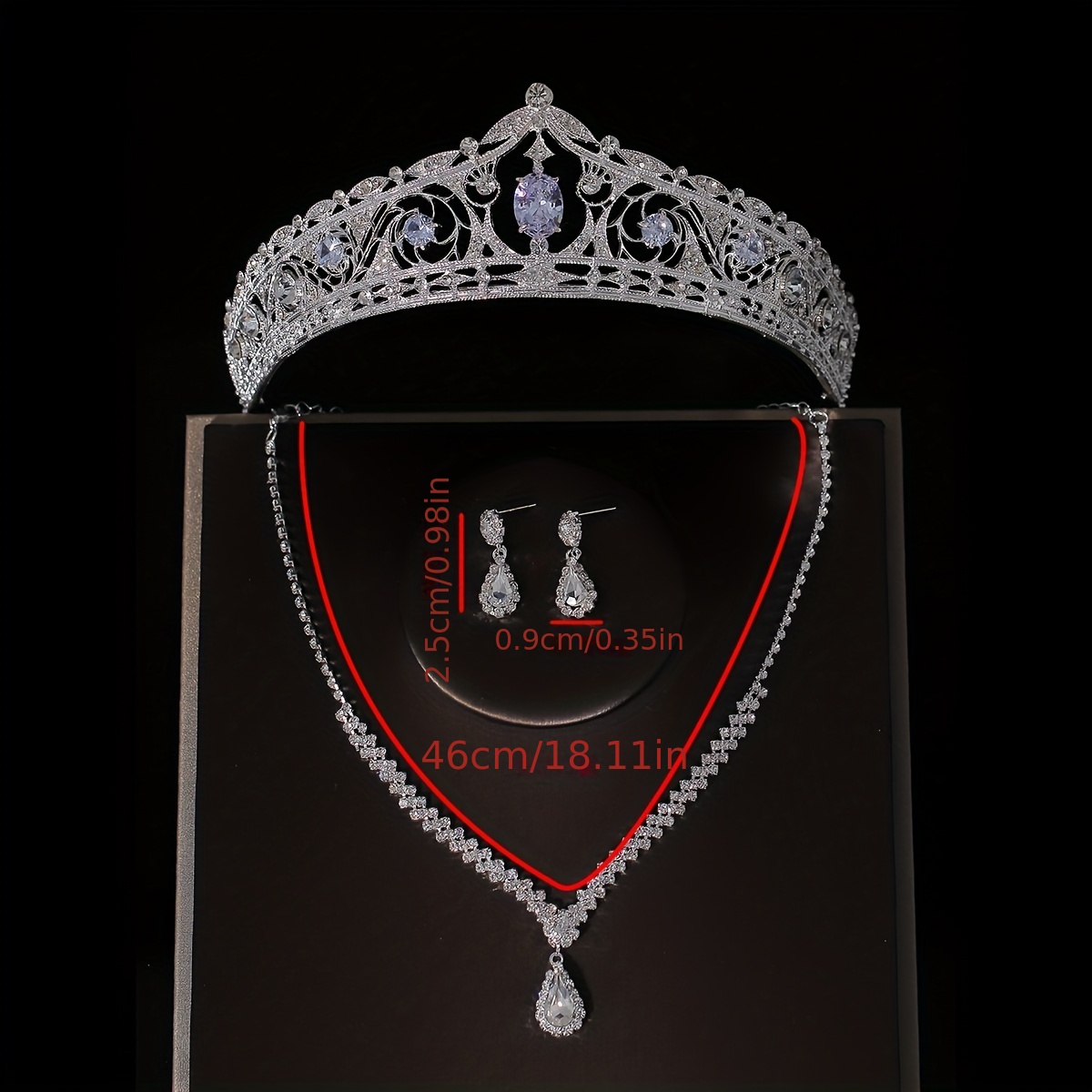 3pcs Crystal Bridal Crown Necklace Earrings Set