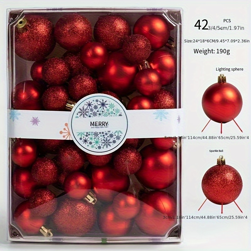 Christmas Ball Set 42pcs Christmas Balls, Gift Box 3/4/5cm Christmas Tree Ornaments, Electroplated Bright Glitter Balls, Holiday Decorations Hanging Ornaments, Christmas Gift, Holiday Present