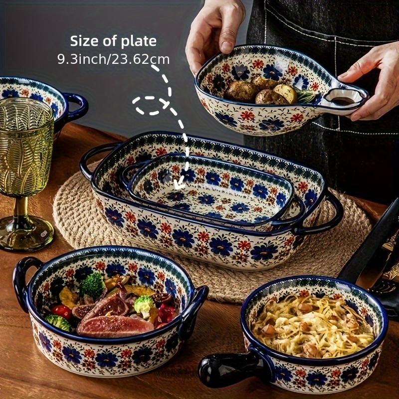 1pc ceramic polish style plate double ears baking plate Temu