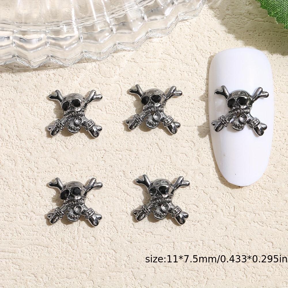 Studded Skull Cross Nail Art 3D Charm Jewelry Gold