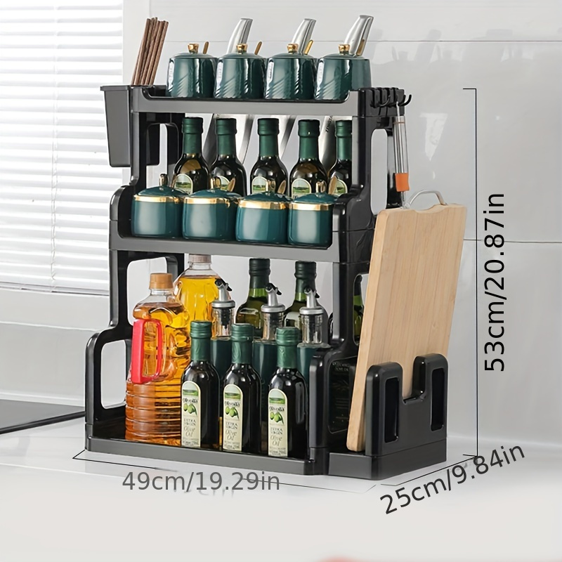 2 Tiers Kitchen Countertop Organizer Kitchen Spice Rack Counter Storage  Shelf with Chopsticks Knife Holder Hook Cutting Board Holder 