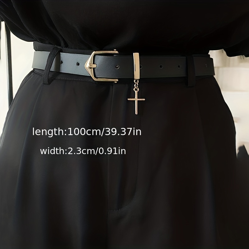 Men's Leather Belt with Cross Decoration for Jeans