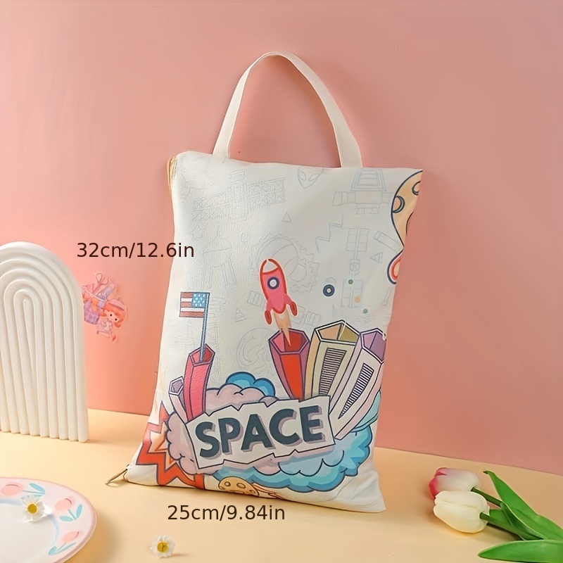 1pc Cute Cartoon A4 Double Layered Portable File Bag With Large Capacity  And Zipper Closure For Students
