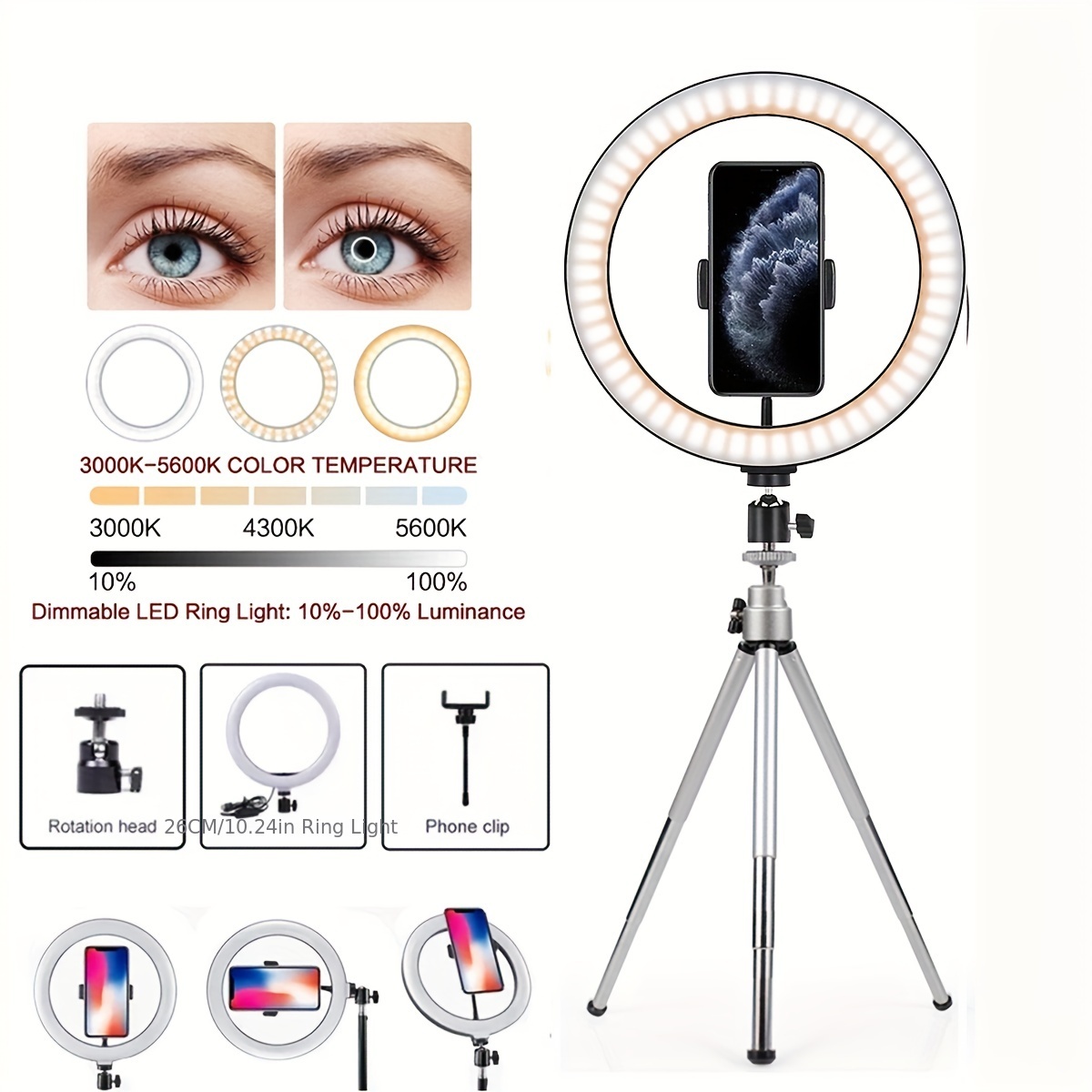 Anillo De Luz LED Tripode Con Soporte Celular Para Selfie Maquillaje 8  Pulgadas