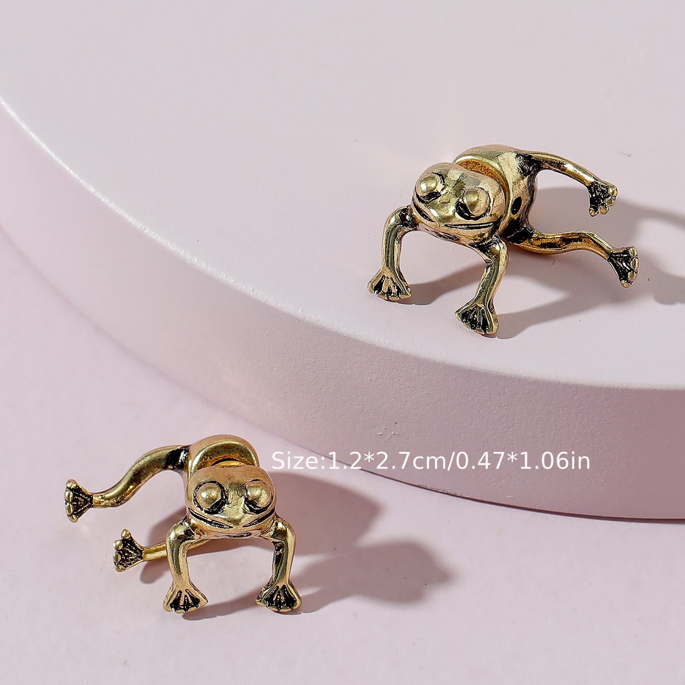 Vintage Frog Front & Back Earrings, 14K Plated