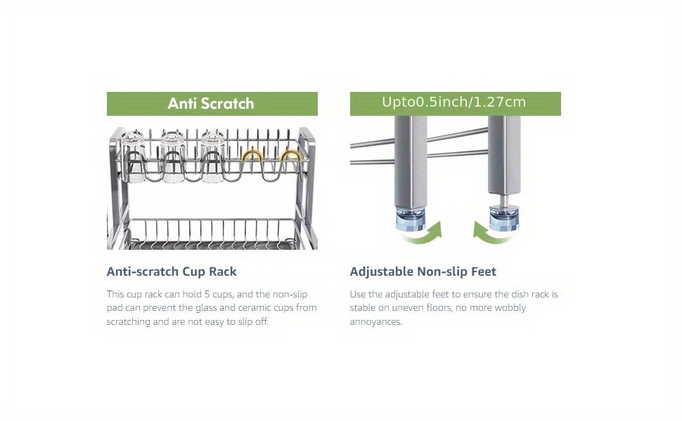 romision Juego de escurridor de platos y escurridor, organizador grande de  fregadero de acero inoxidable de 2 niveles con soporte para tazas, soporte