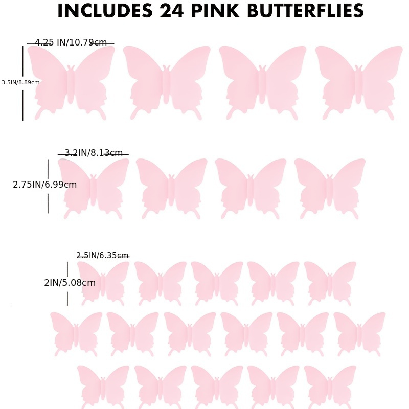 24pcs Modern Pink and Lake Blue Butterfly Wall Decals