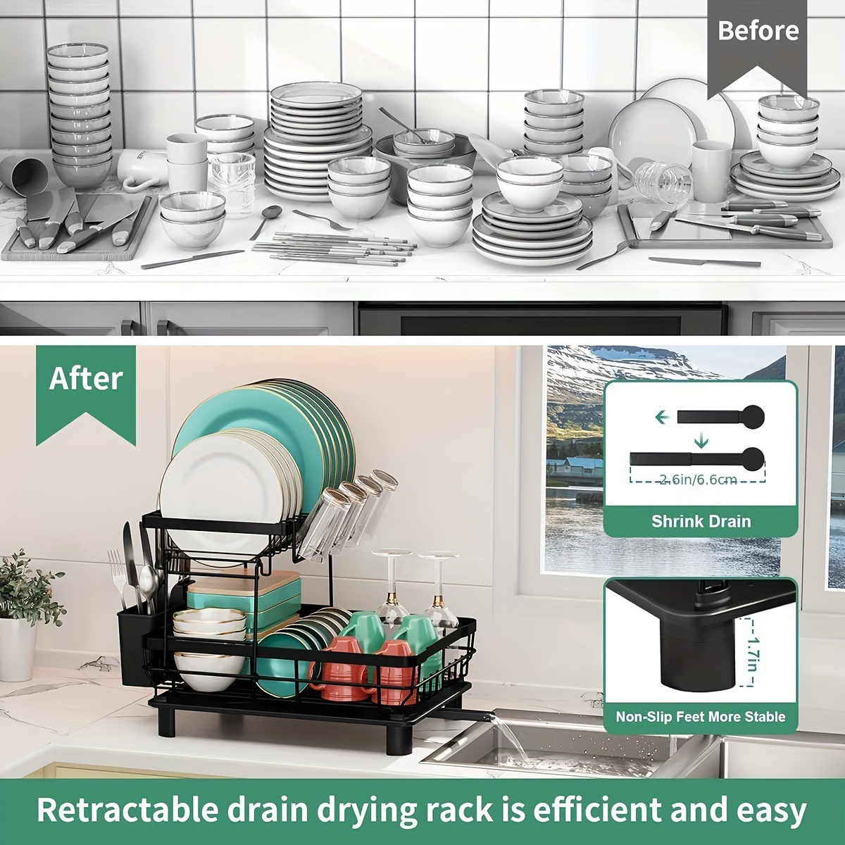 dish drying rack 2 tier dish racks for kitchen counter large capacity dish rack with removable utensil holder dish drying rack with   and kitchen sink Product details 0