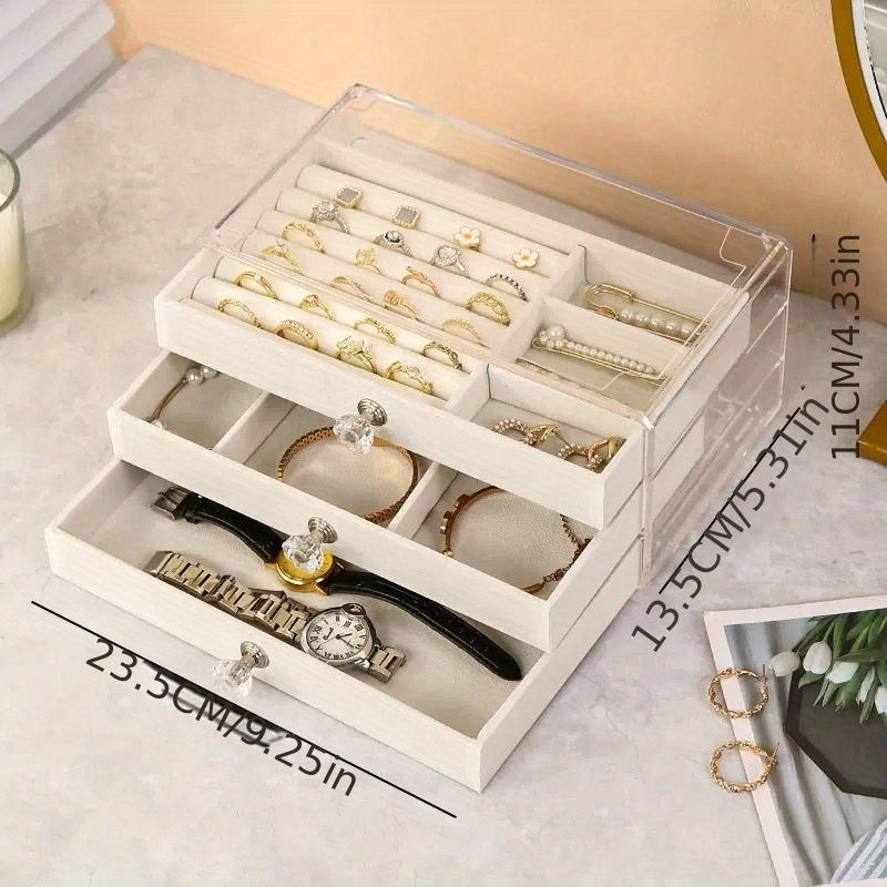 Acrylic Jewelry Box With 4 Drawers, Velvet Jewelry Organizer For Earring  Necklace Ring & Bracelet, Clear Jewelry Display Storage Case For Woman, Grey