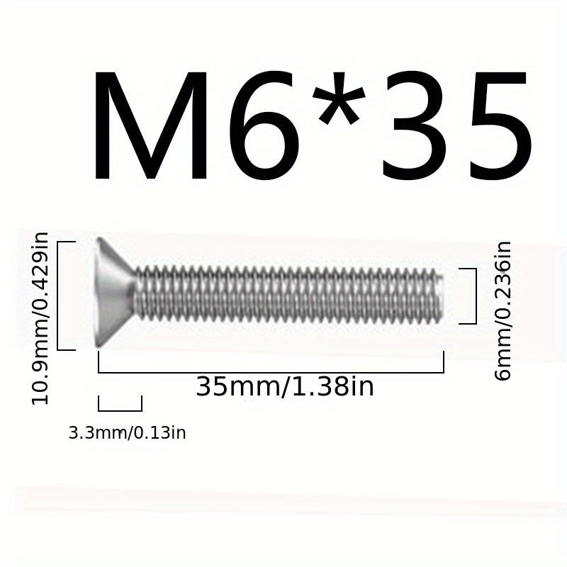 M6 x 35mm Countersunk Socket Screws - 10 Pcs