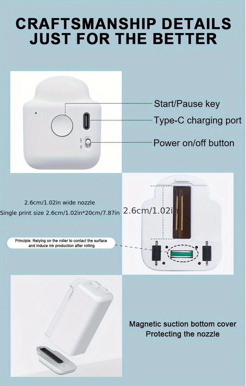 1 set printpods mini handheld label printer mini wireless intelligent printer logo barcode creative diy tattoo printer christmas halloween sticker patterns details 7