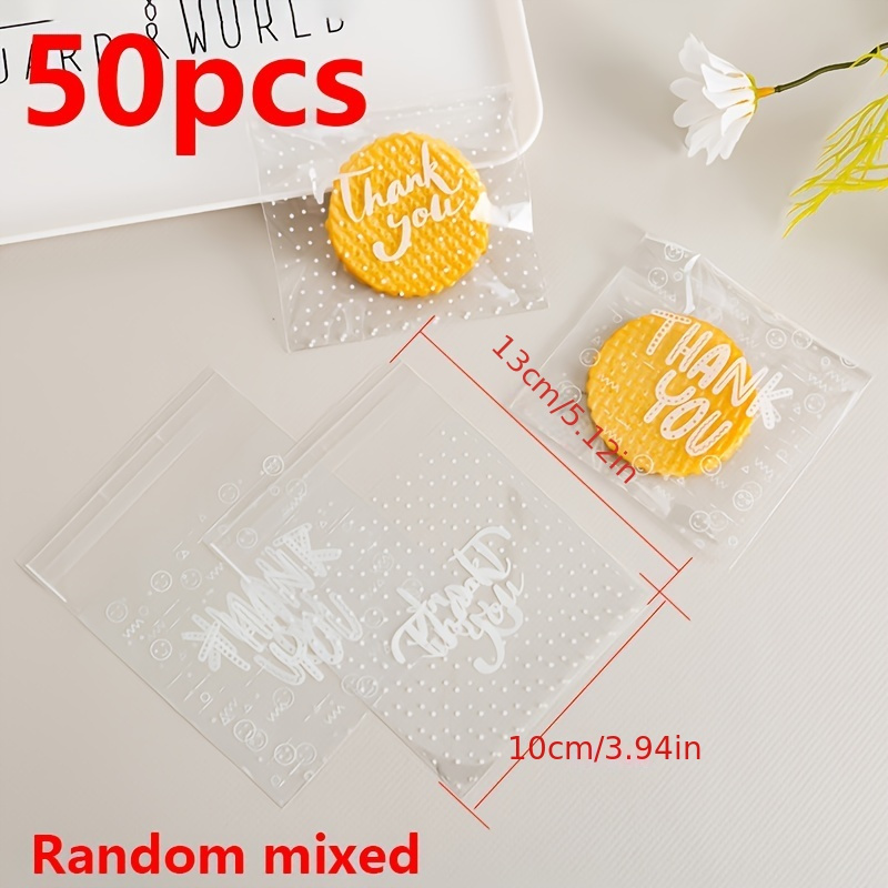E-shop 50 Stk. OPP Selbstklebende Beutel mit Weißem Buchstaben "Danke" Druck Transparente Selbstverschließende Beutel für DIY Schmuckverpackung,