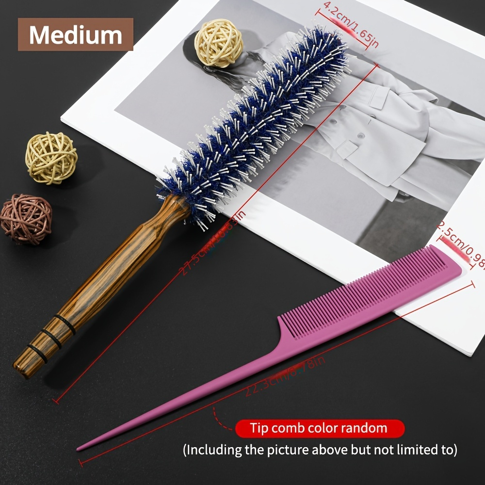 Image of 2-pack Blow Dry Brush, Small Round Hair Brush, Pointed Tail Comb (colors Random), Hair Styling Comb, Curling Brush, Makeup Comb, Small Wooden Comb For Wet Hair, Bangs, Beard, Styling, And Curling