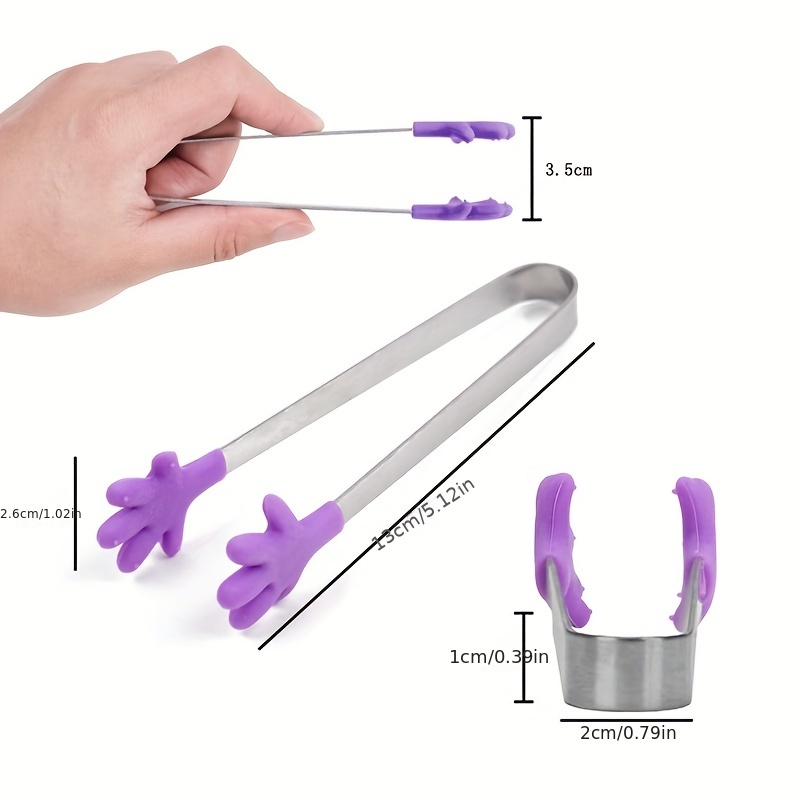 1pc Mini Palm Shaped Ice Tongs With Silicone Tip And Stainless Steel Handle