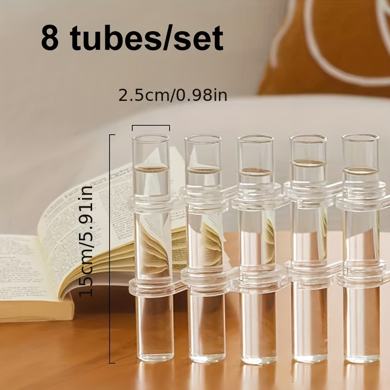 Lot De 8 Vases Tubes à Essai En Verre - 18 Cm, Pliables, Charnières, Déco Bureau, Plantes Petites, Bouquets