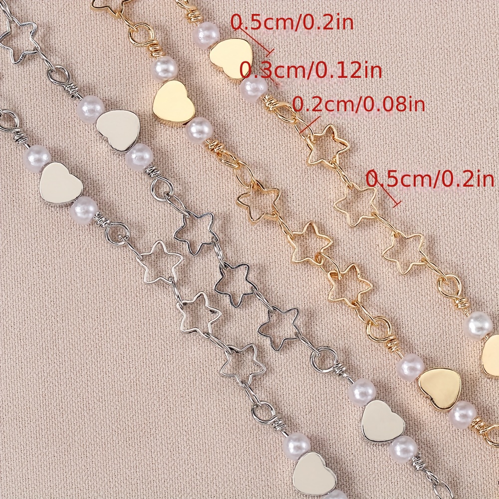 1meter Love Heart Chain Stainless Steel Abs Pearl Beads - Temu