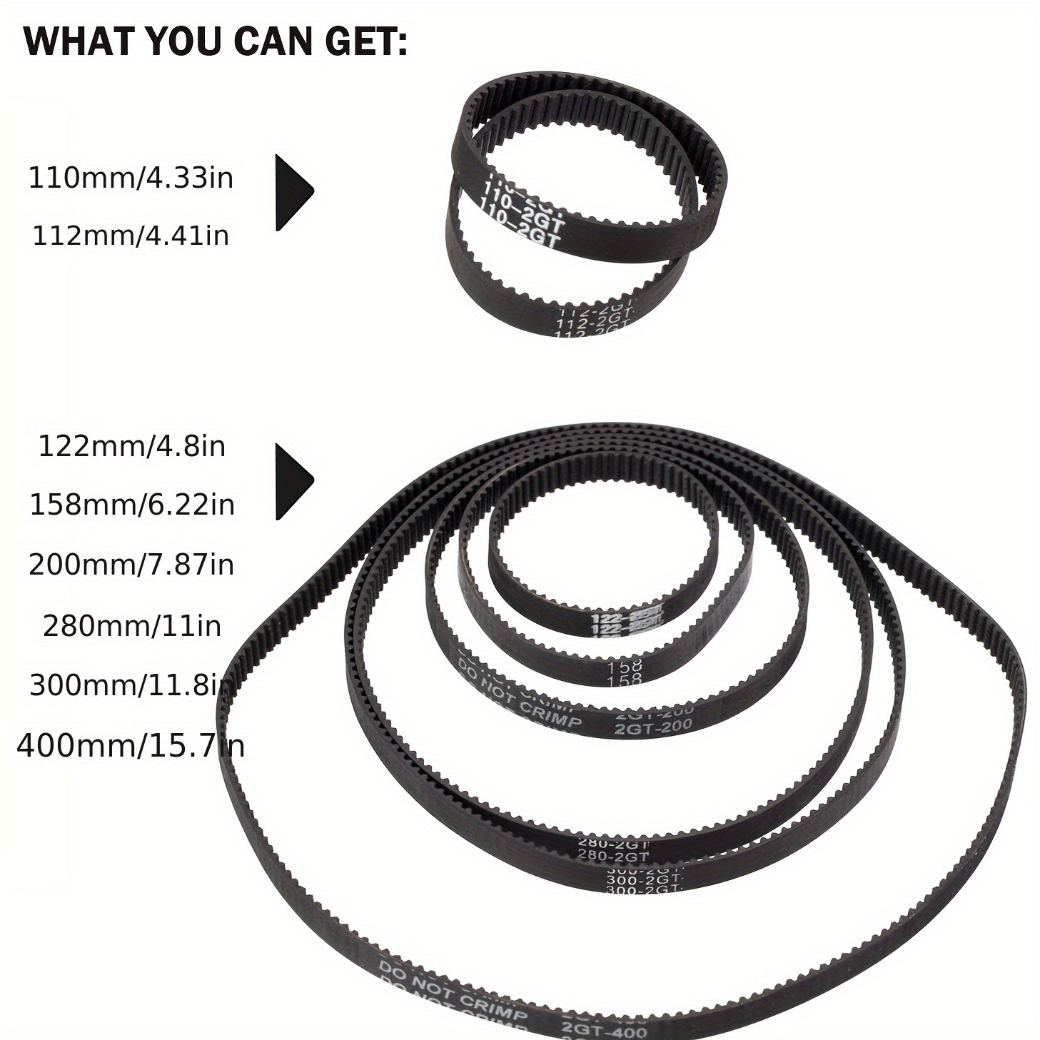 TEMU 8pcs 2gt-6 Timing Belt For 3d Printer, Rubber Belt, 110/112/122/158/200/280/300/400mm, 6mm Width