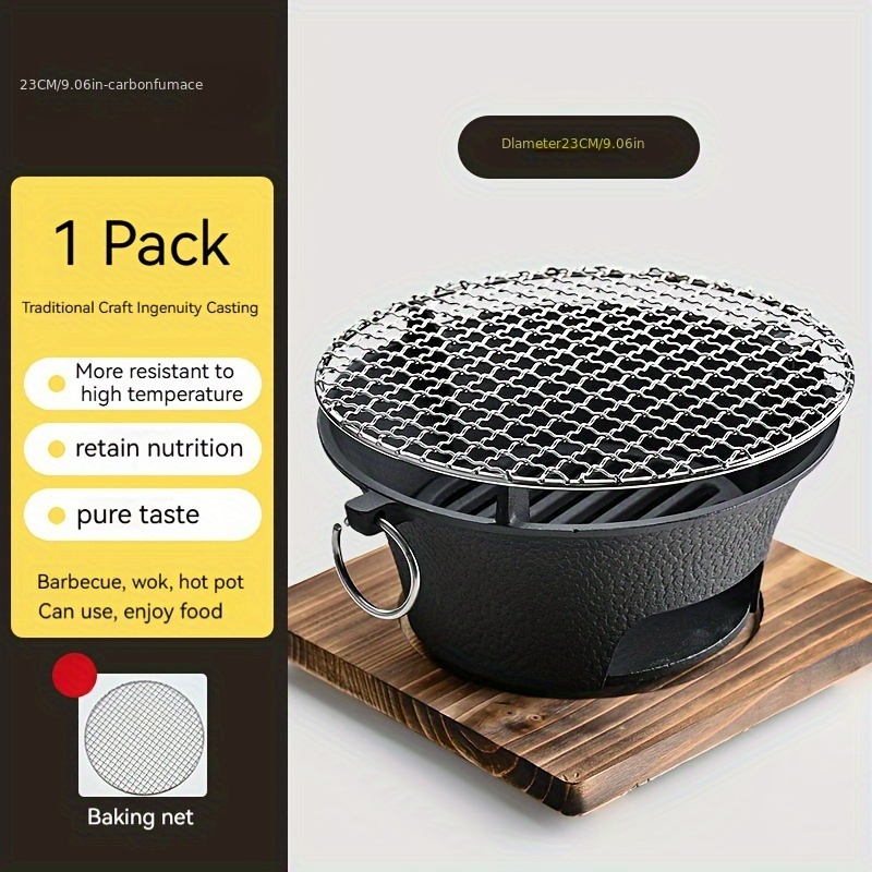 cast iron charcoal grill stove with net     pan portable bbq teapot heating indoor outdoor use hand wash only details 7