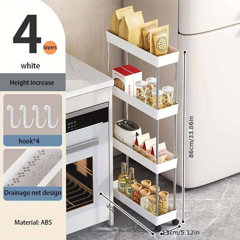 TEMU 4-tier Storage Rack, Kitchen Shelf, Floor Cart, Slim Organizer, Living Room Bathroom Organizer.