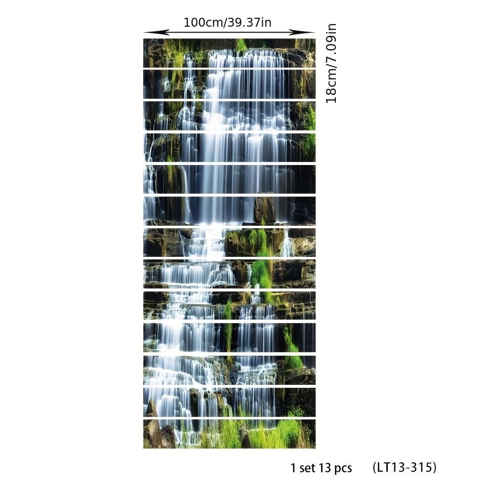 階段を飾るための6/13枚のタイル、取り外し可能な自己粘着性ビニール階段ステッカー、リノベーション階段デカール、ペイントと貼り付けステッカー、山の滝のパターン、100.0  X 17.98 Cm