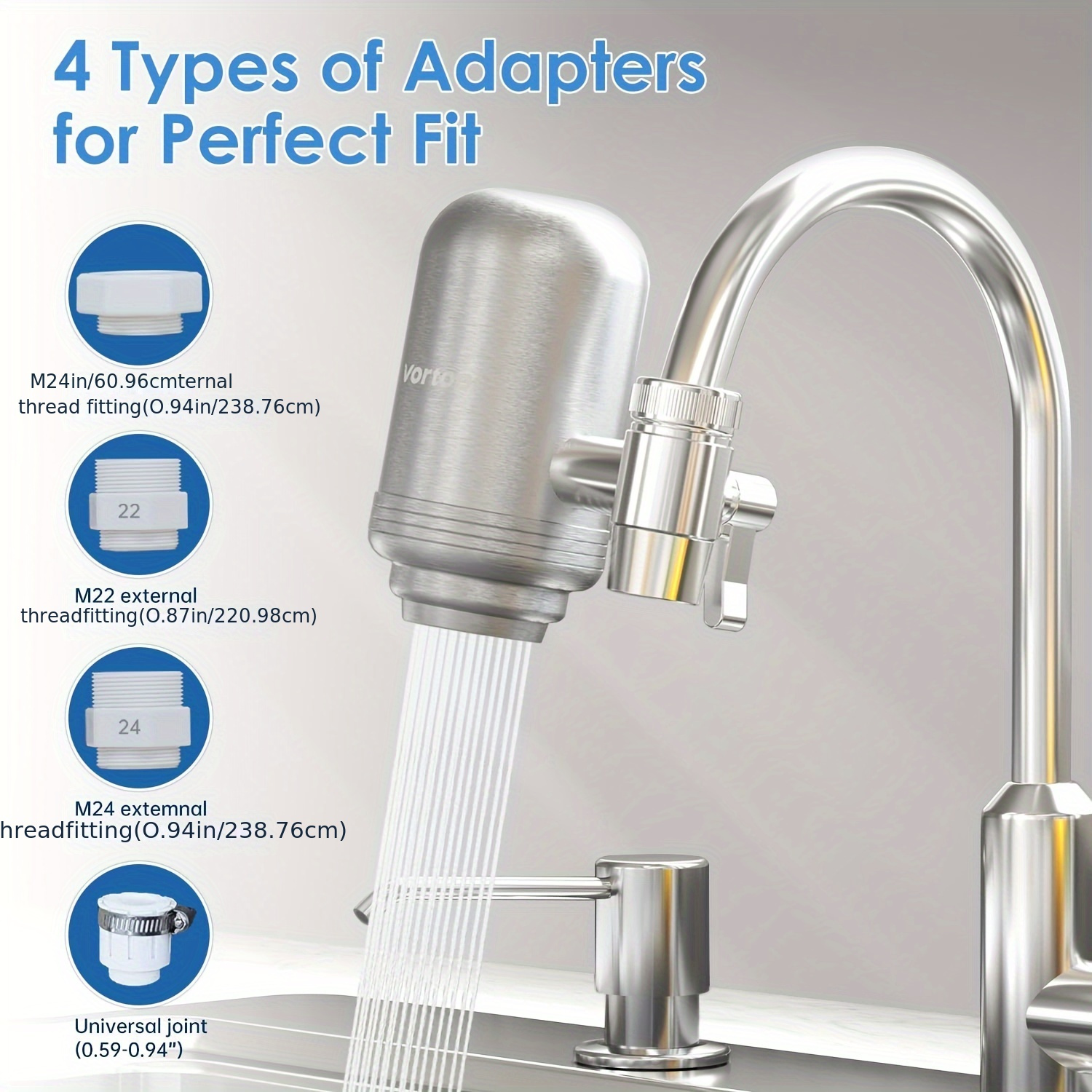 

1pc T2 Home Stainless Steel Faucet Water Purifier Kit - Food Grade 304, , No Electricity Required, Direct Drinking Water Filter System With Joint & Adapters, Includes 1 Cartridge