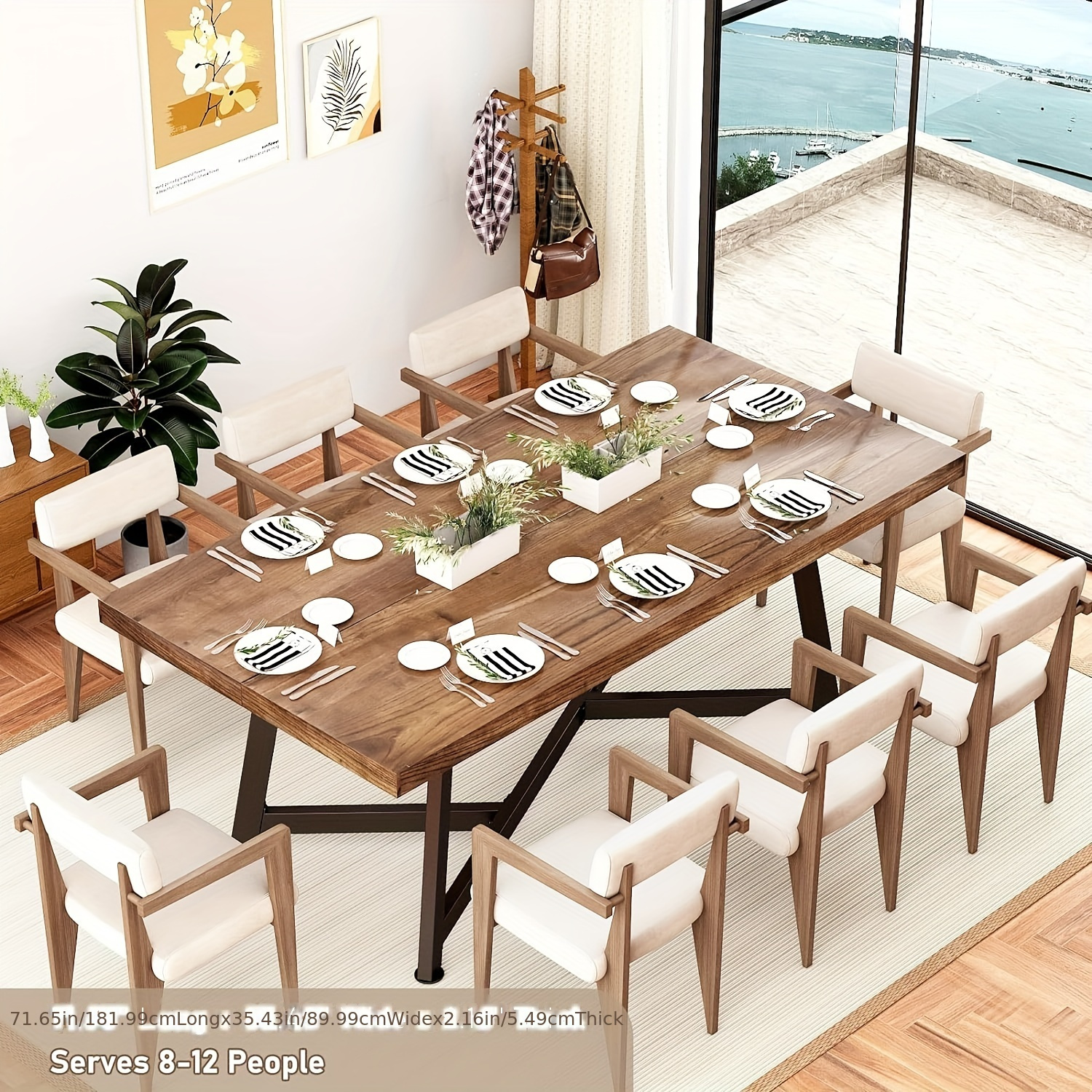 large solid wood dining table 4 5 6people waterproof Temu