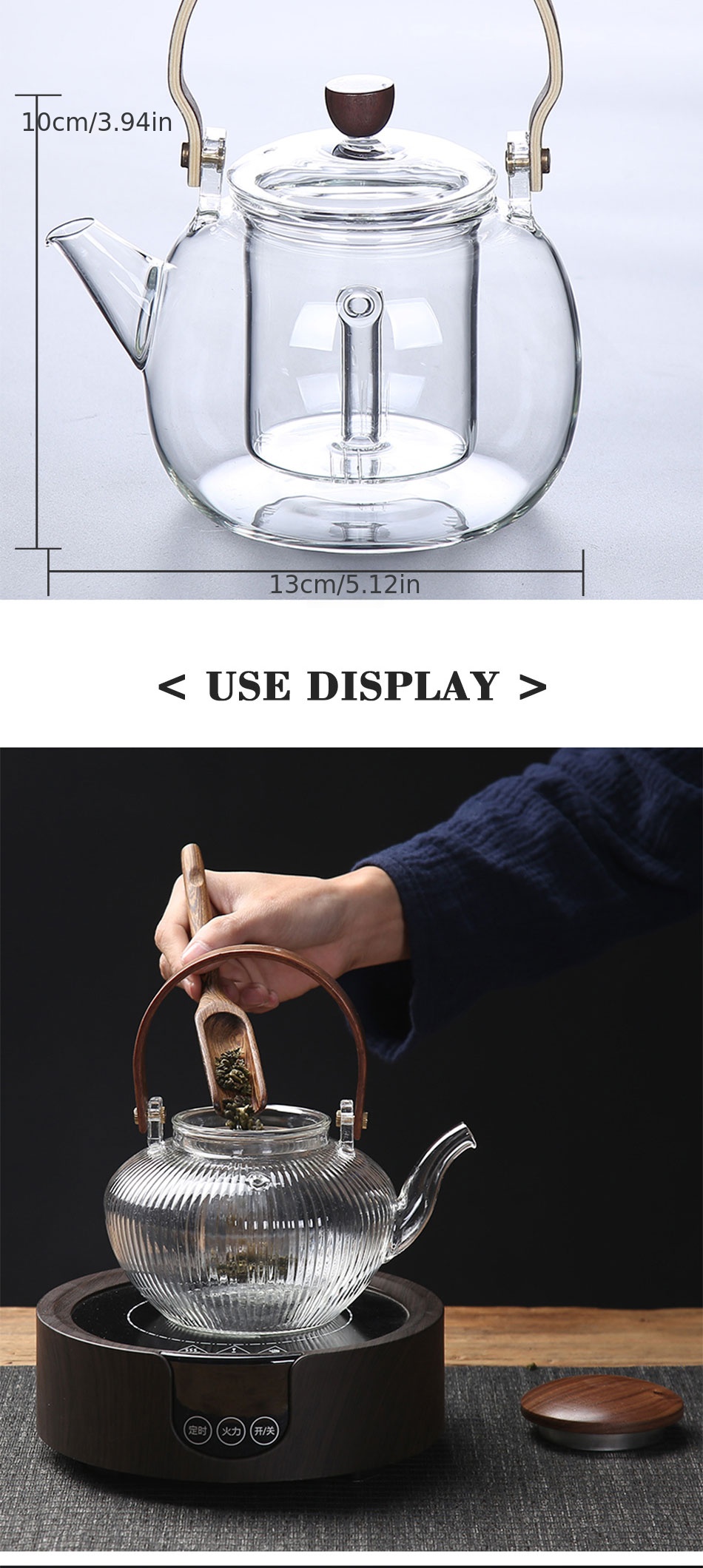 Vertical Pattern Glass Teapot With Walnut Cover Heat - Temu