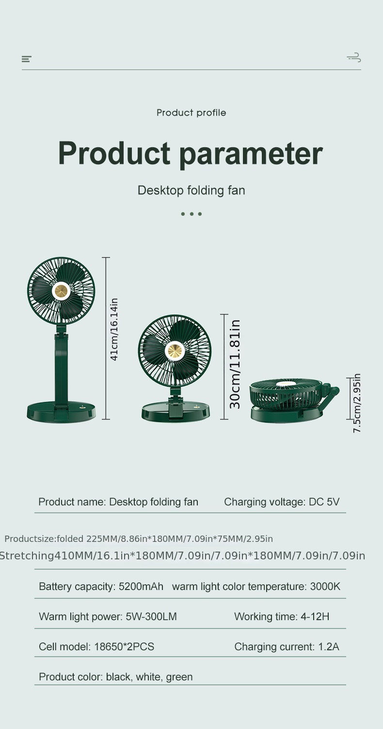 1pc folding fan 5200mah multiple colors available 300lm high lumen table lamp portable and compact fan lamp folding fan details 8