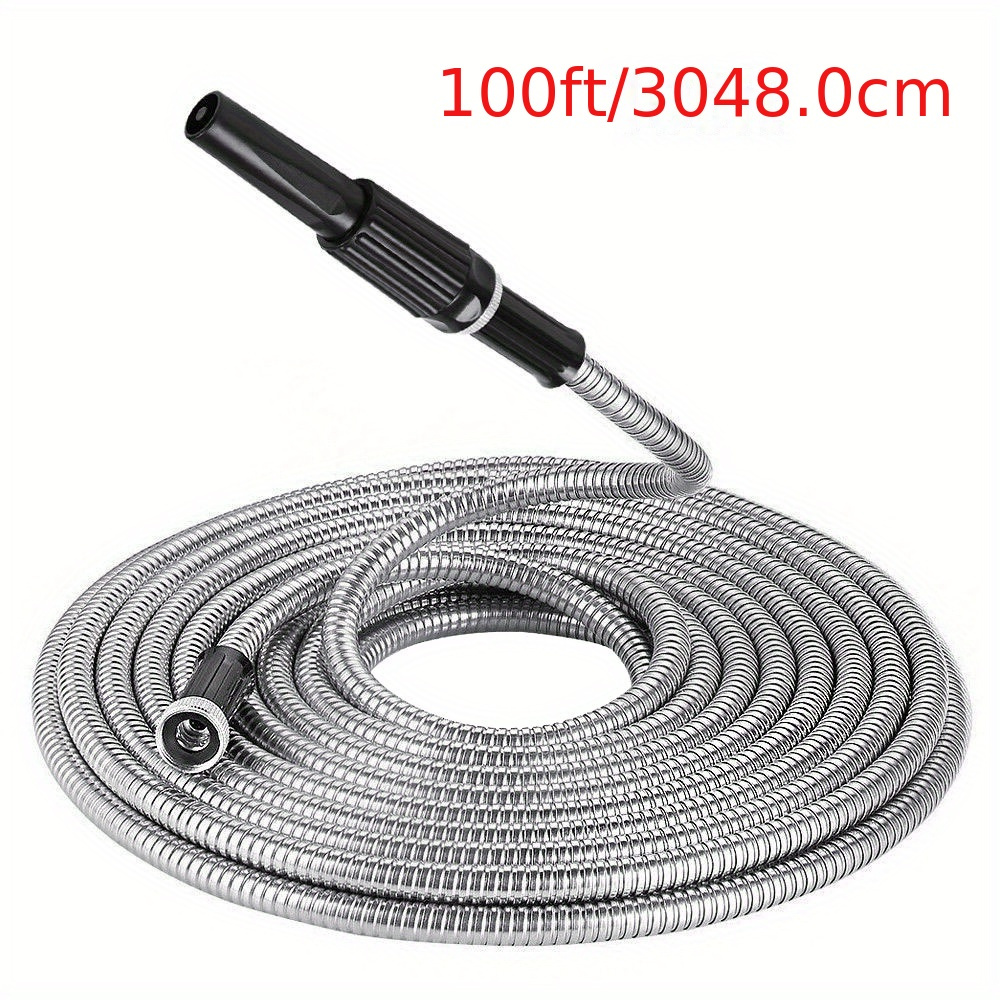 

Ft Stainless Steel Garden Hose 304 Metal Hose, Flexible Water Hose Shower Hose With Nozzle, Pet-proof, Crush-proof, Puncture-proof Metal Leak-proof Hose