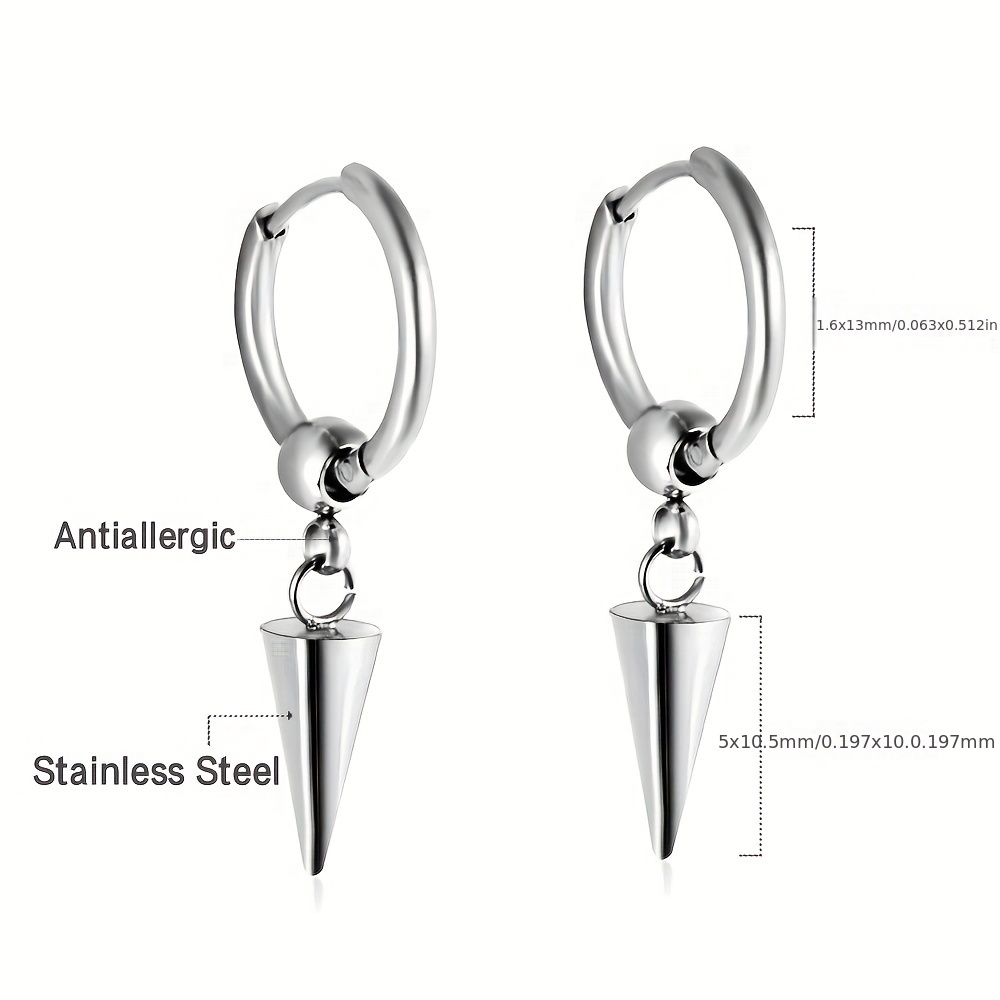Men's Cone Dangle Hoop Earrings, Punk Style
