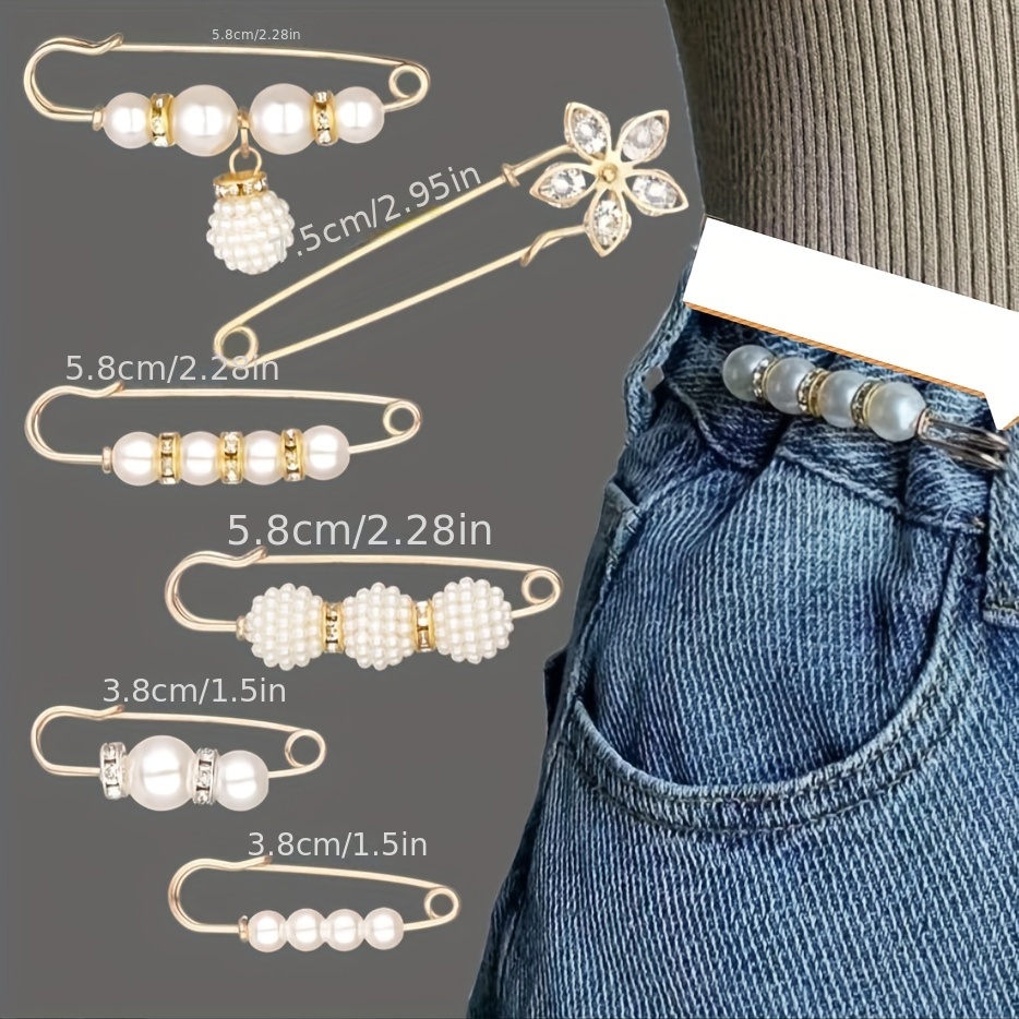 Rhinestone/faux Pearls Jeans Button Pin Adjustable Pants - Temu