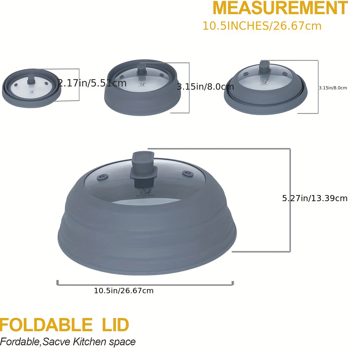  Cubierta plegable para alimentos para microondas sin BPA TPR,  10.5 pulgadas, redonda con asa de agarre, SiewBang (gris) : Hogar y Cocina