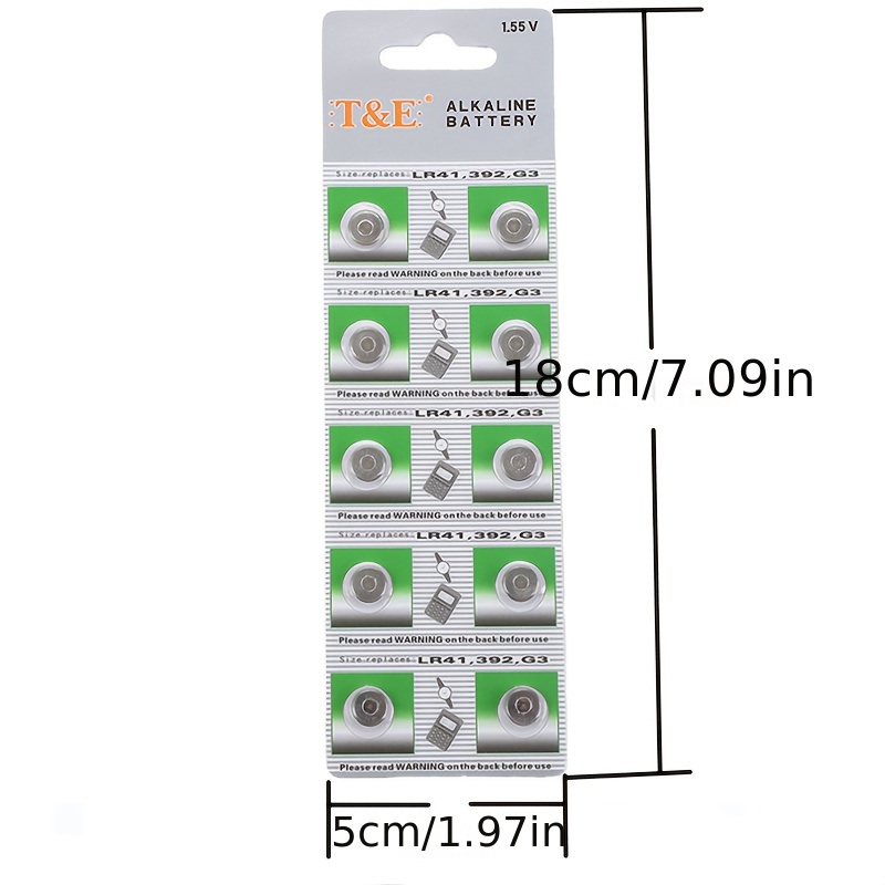 10 pilas de botón de 1,55 V para reloj, AG3 SG3 LR41 LR736 192 384 :  : Electrónica