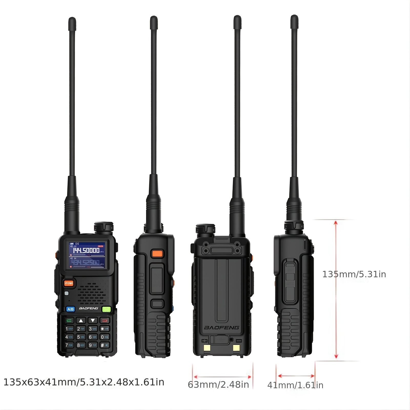 2 парчиња 5rh walkie-talkies со 2500mah type-c директно полнење - 999-насочен далечински едно-клик фреквенциско совпаѓање, uhf, 136-174mhz/400-520mhz, полнење на литиум-полимерни батерии, идеални за надвор, патување, планинарење, велосипедизам и кампување, надворешна комуникација | дигитален walkie talkie | издржлив walkie talkie Детали за производот 2