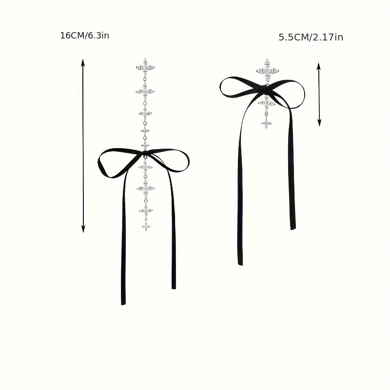 Asymmetrical Ribbon Bow Tassel Statement Stud Earrings