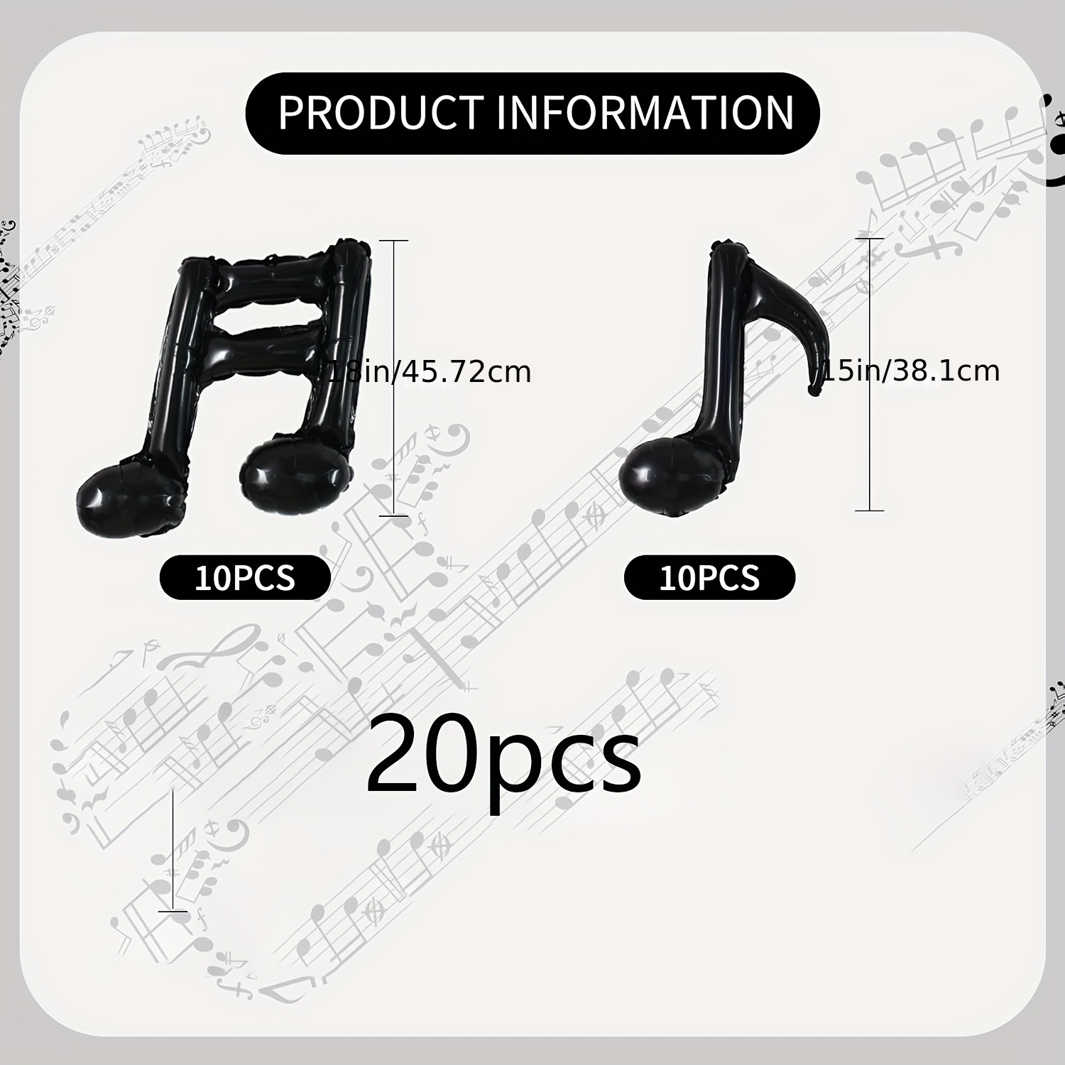 TEMU 20pcs Music Note Balloons, Black/golden/ Music Balloons Music Notes Party Decorations Music Themed Party Supplies Music Note Aluminum Foil