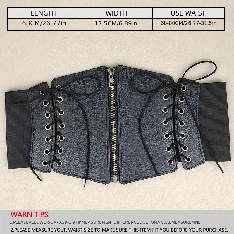Black Trendy Pu Wide Belts Classic Lace Waspie Corset Belt - Temu