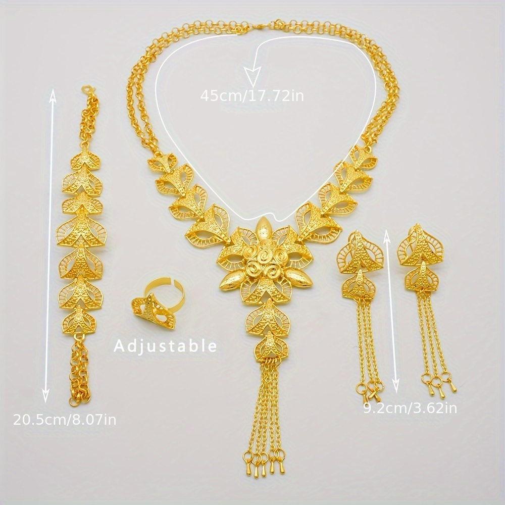 luxurious   tassel jewelry set for women   necklace earrings bracelet ring   weddings   details 0