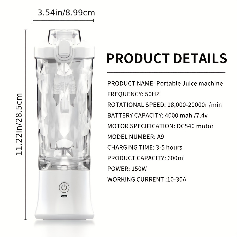 Portable Blender 2-in-1 Juicing Ice Crushing 600ml Multifunctional