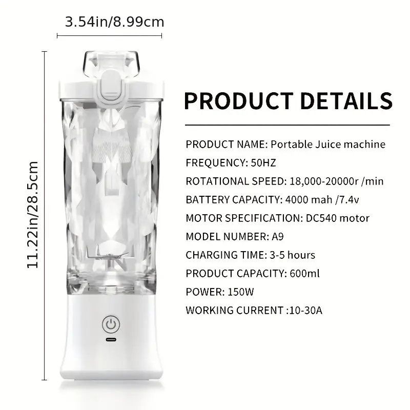 600ml White Portable Blender