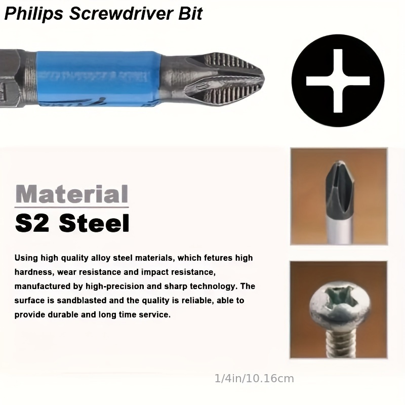 

6pcs Magnetic Anti Slip Screwdriver Phillips Bit Set (ph1 Pz1 Ph2 Pz2 Ph3 Pz3), 50mm Length Phillips Head With Teeth 1/4" Hex Shank Single Head Drill Bits For Electric Screwdriver Drill