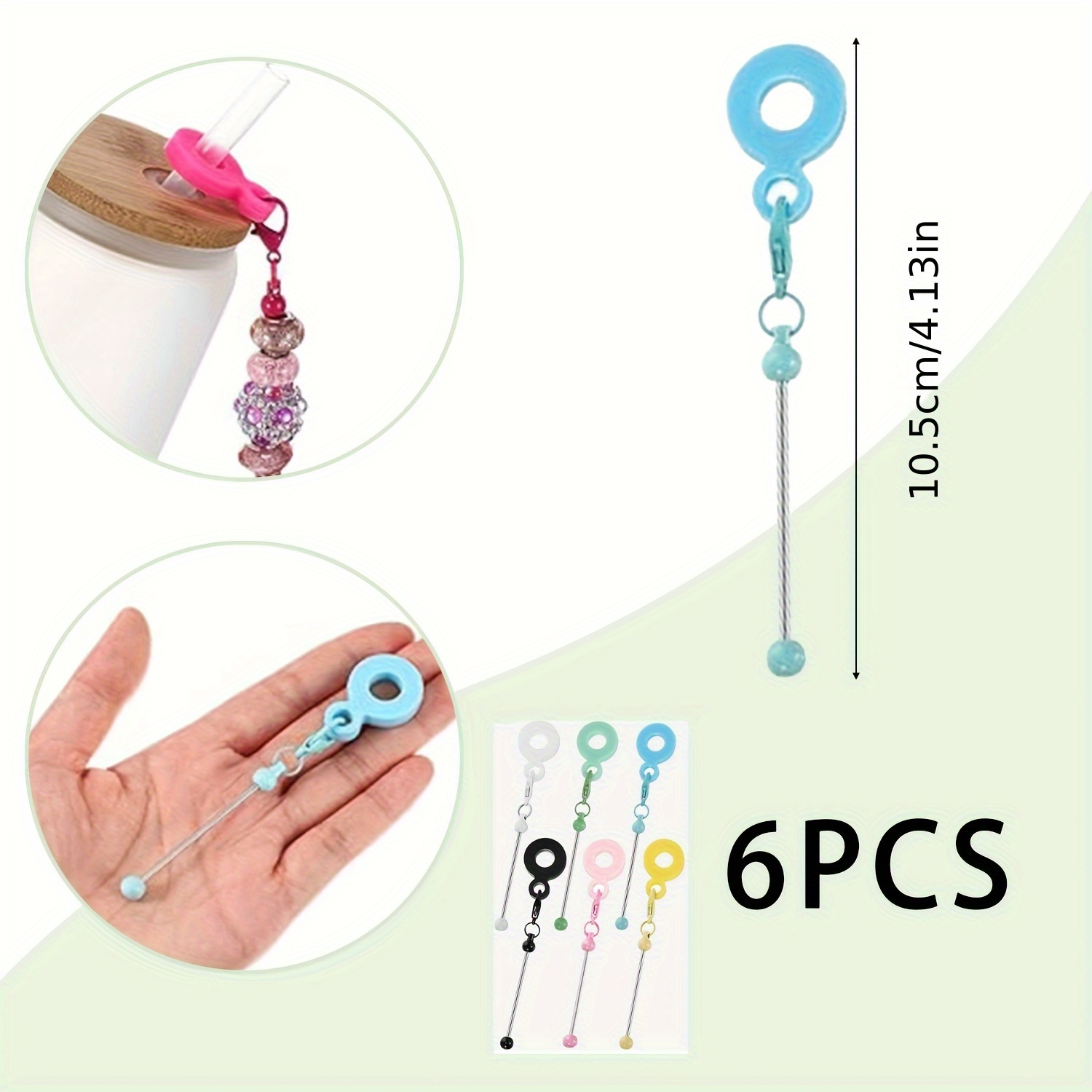 E-shop 6-teiliges, mehrfarbiges, unbeschichtetes Perlen-Schlüsselanhänger-Set, inklusive Silikonringe und Perlenstäbe, geeignet für