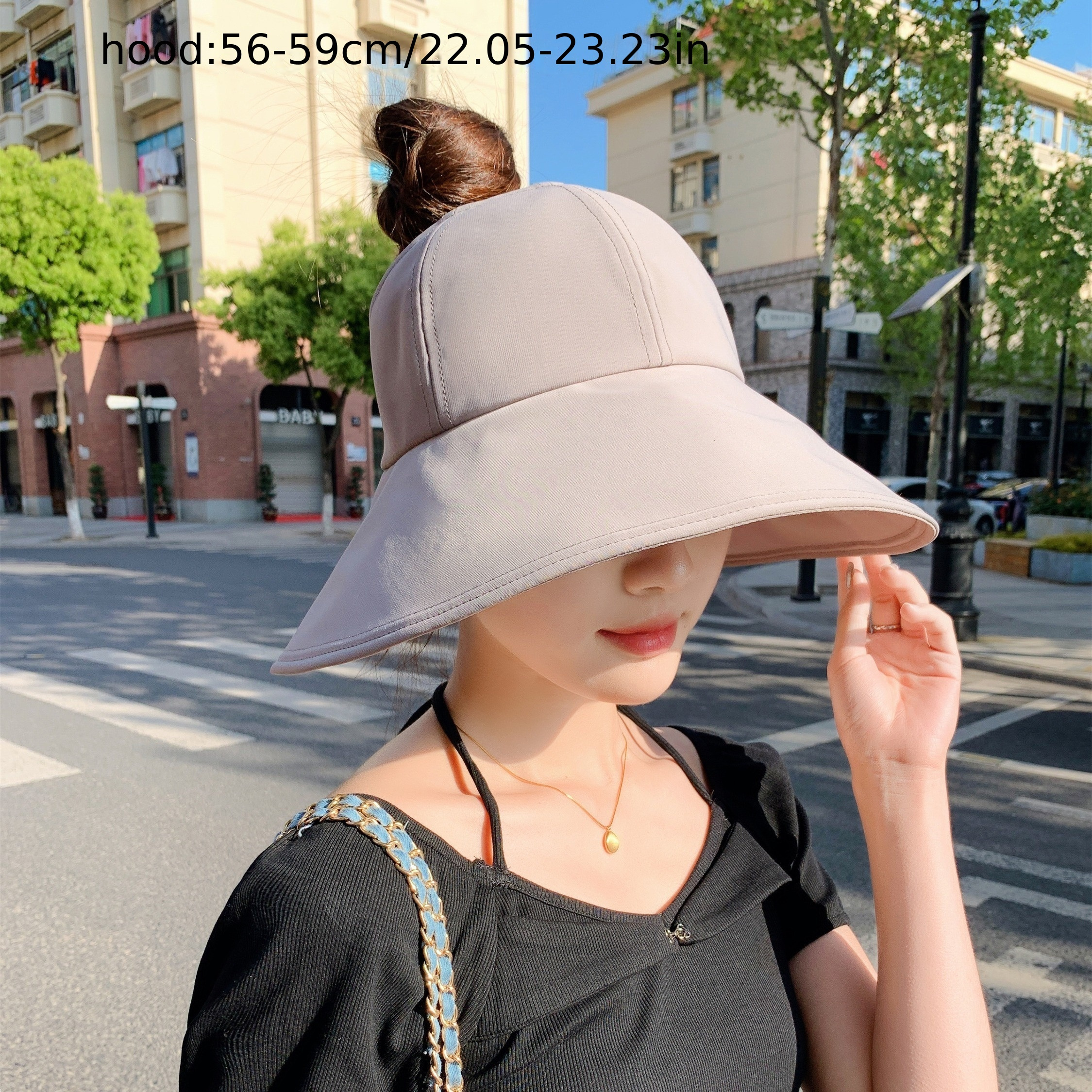 Summer Women Bucket Hat UV Protection Sun Hats Solid Color Soft Foldable  Wide Brim Outdoor Beach Panama Cap Ponytail Caps