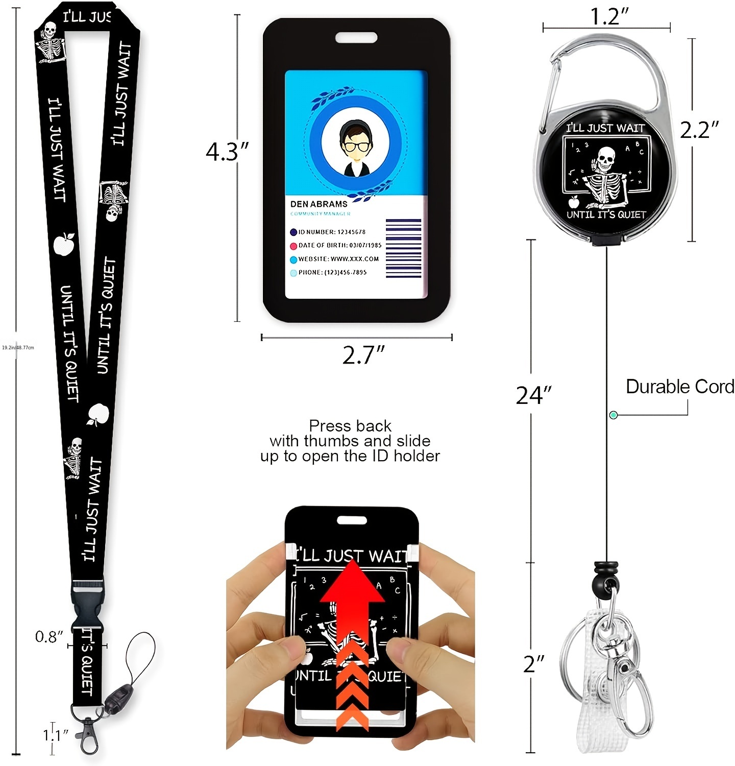 Badge Holder Detachable Keychain Lanyard Funny Skull Teacher - Temu