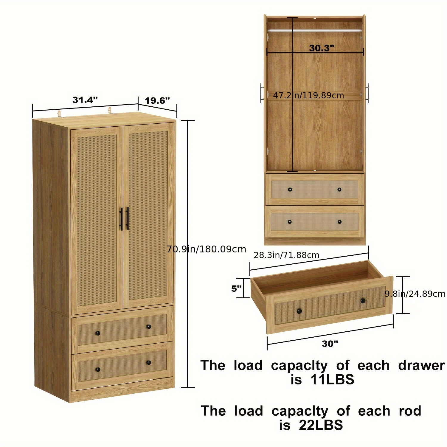 Tall Wardrobe & Closet Storage - Wooden, Drawers, & More