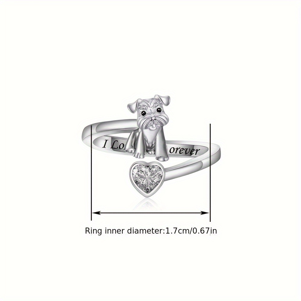 925 Sterling Silver Snowy Dog Pattern Charm Ring — Gift for Dog Lovers
