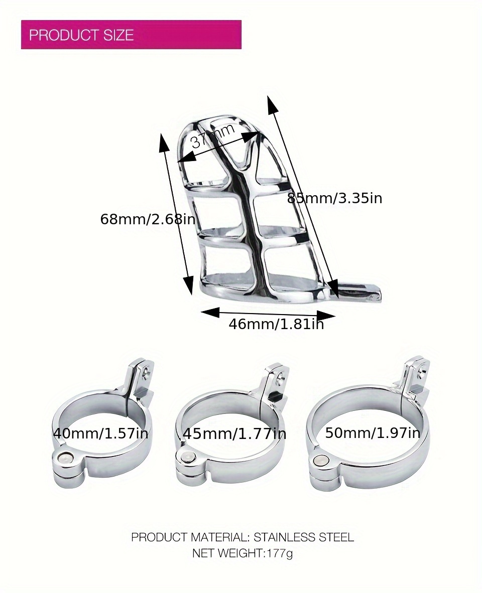  Flat Chastity Cage Metal Male Chastity Device Dark Lock Design  Steel Penis Cage for Men BDSM Bondage Penis Cage Sex Toys for Couples  (45mm/1.77in) : Health & Household