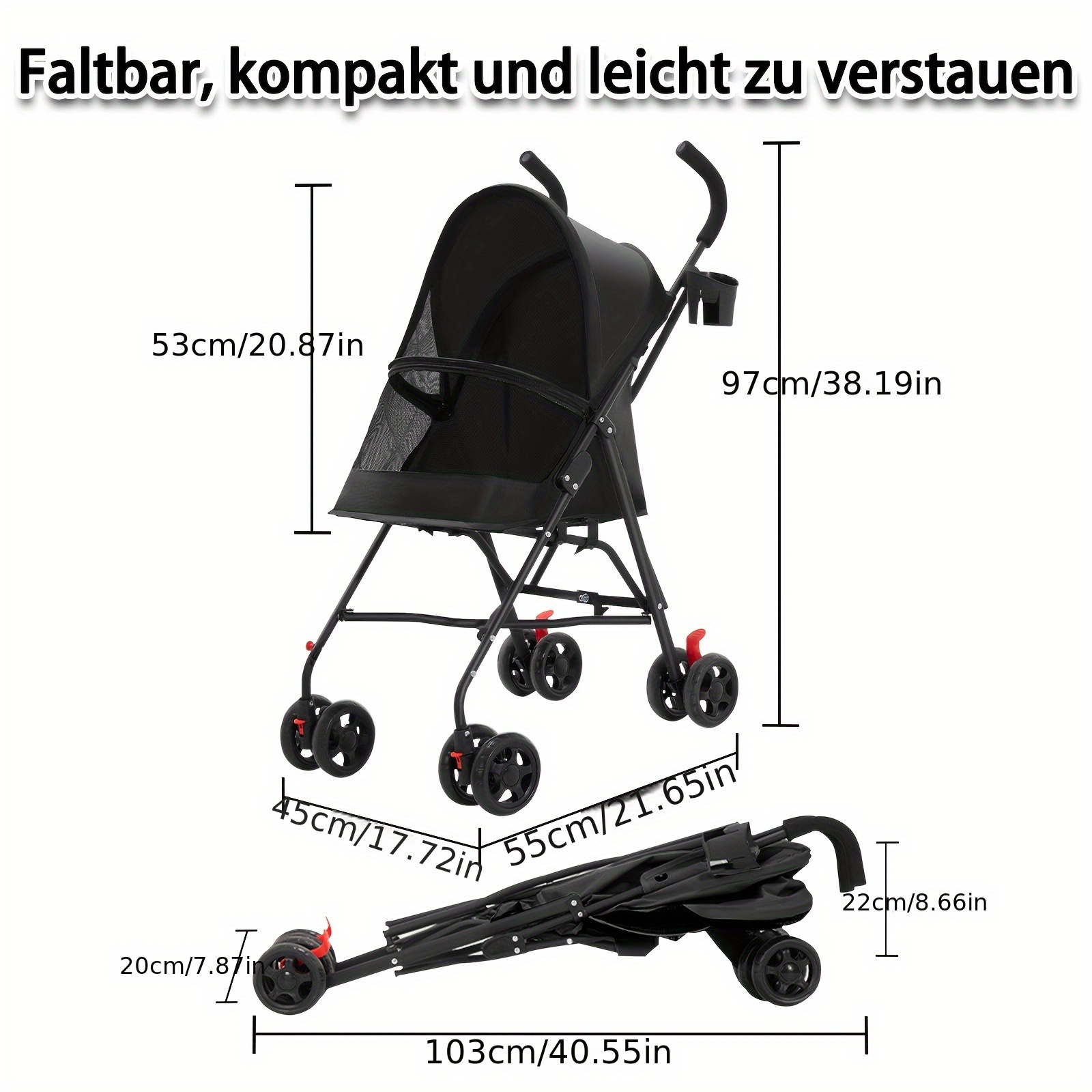 TEMU Portable Pet Stroller Made Of Oxford Fabric | Lightweight Carrier For Cats And Dogs | Features Breathable Mesh And Lockable Wheels ()