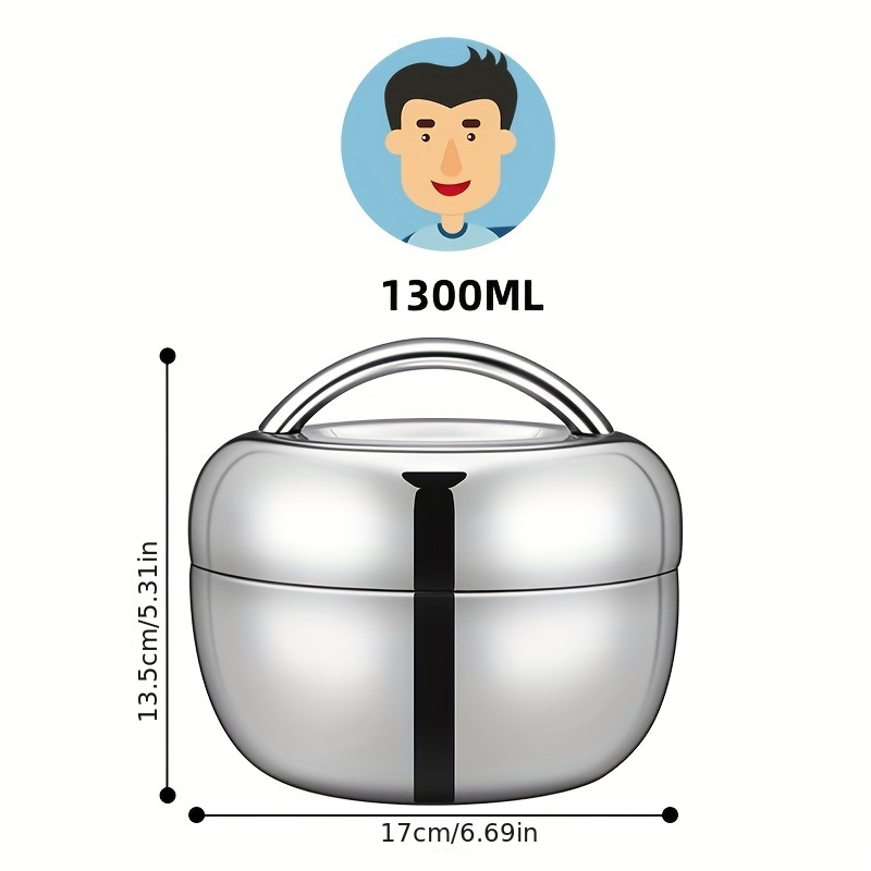 Stainless Steel Insulated Lunch Box - Double-layer, Leakproof Bento Box For Office Workers & Students, Microwave Safe, Reusable Food Container, Round Shape,back To School