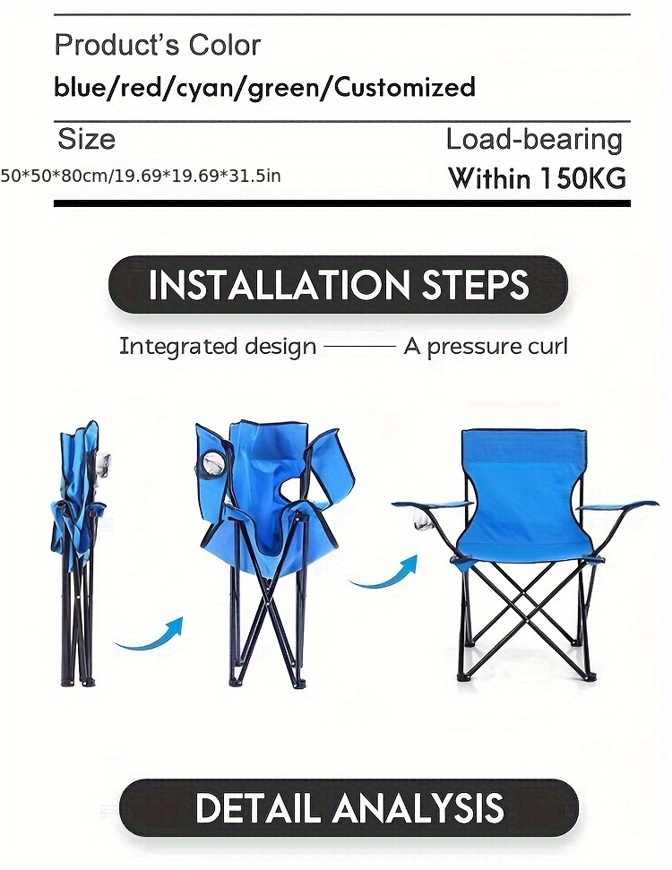 foldable outdoor camping chair with armrests and cup holder details 7